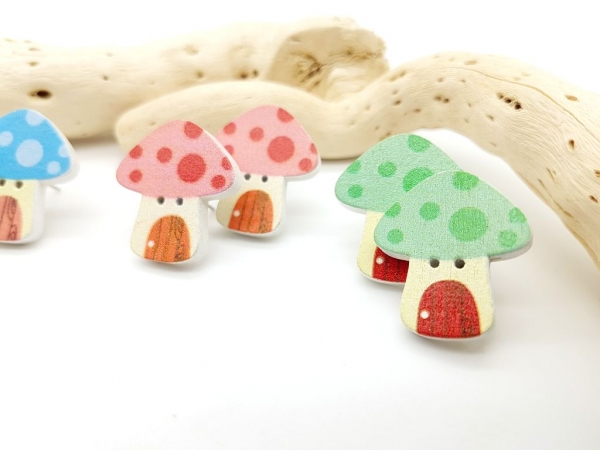 Pilz Knopf Ohrstecker Holz Button